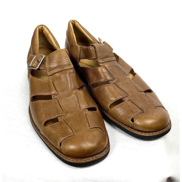 Johnston & Murphy Other - Johnston & Murphy Fisherman Sandals Men's 12M Brown Soft Pebbled Leather Shoes